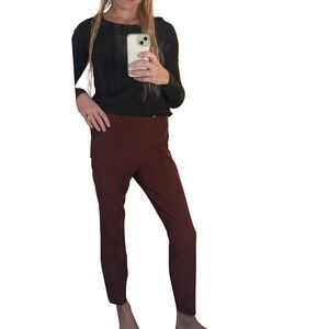 The Row Burgundy High-Rise Scuba Pants | Tailored Slim Leg | Size 4